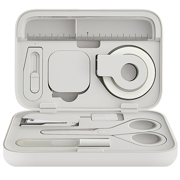 PLUS Portable Desk Gift Set 8-piece magnetic case white contents displayed