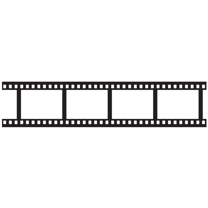 Close-up of ink stamp PLUS black Deco Roller movie reel design