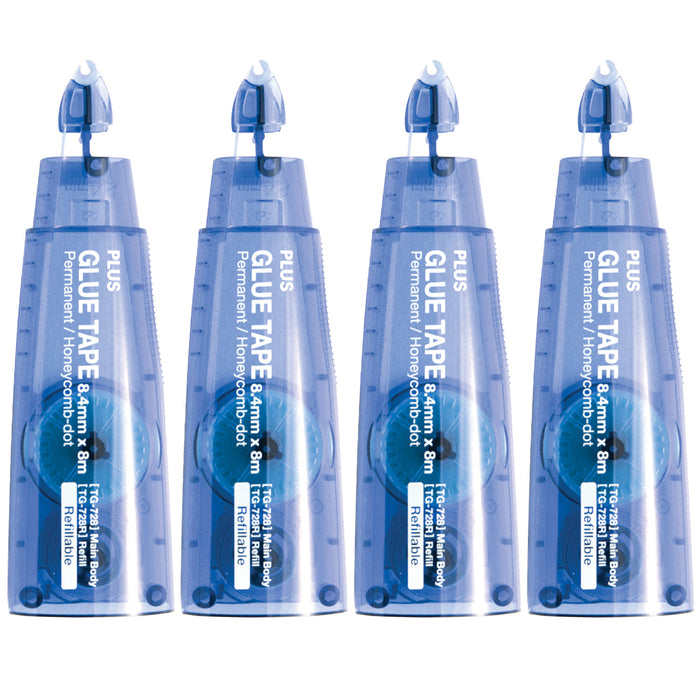 Four TG‑728 blue glue tape pens arranged in a 4-pack set