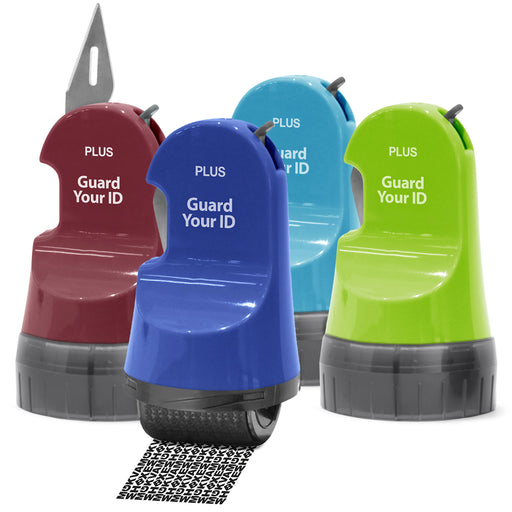 blue, wine, green Guard Your ID 3-in-1 WIDE Advanced Roller 4-Pack With Built-In Letter Opener