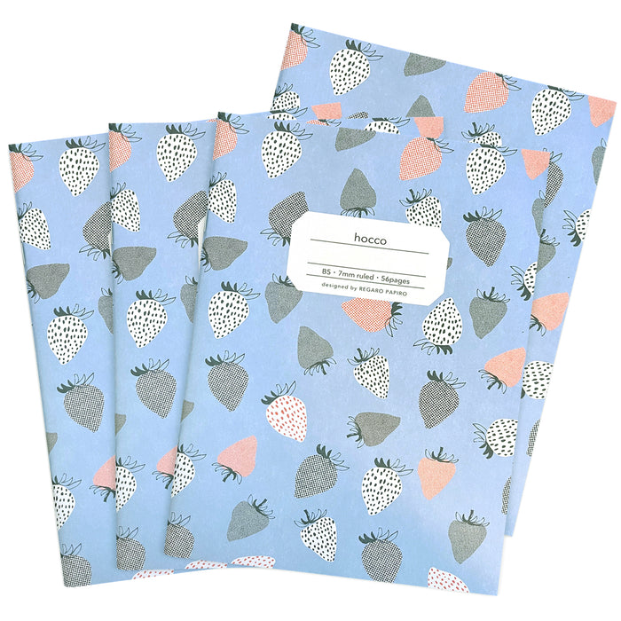Four Hocco B5 Notebooks with a strawberry print