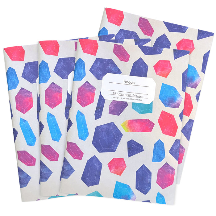 Four Hocco B5 Notebooks with a gem print