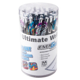 Pentel Energel RTX Liquid Gel Pen, (0.7mm) Medium Line, Black Ink - 36 Piece Canister with 3 impressions designs