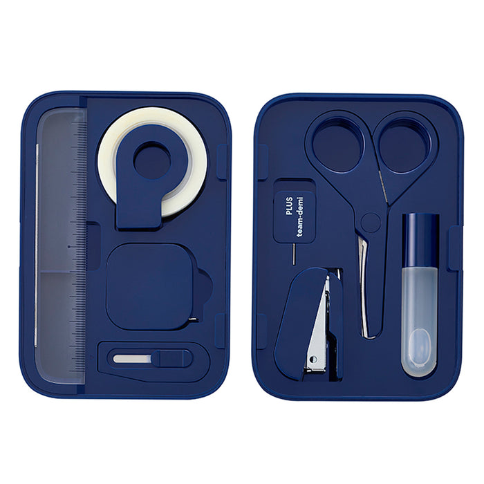 PLUS Portable Desk Gift Set 8-piece magnetic case Blue contents displayed