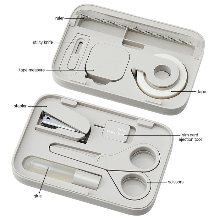 PLUS Portable Desk Gift Set 8-piece magnetic case White contents displayed