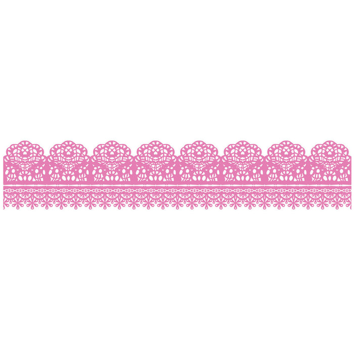 Close-up of ink stamp PLUS Pink Deco Roller Lace design