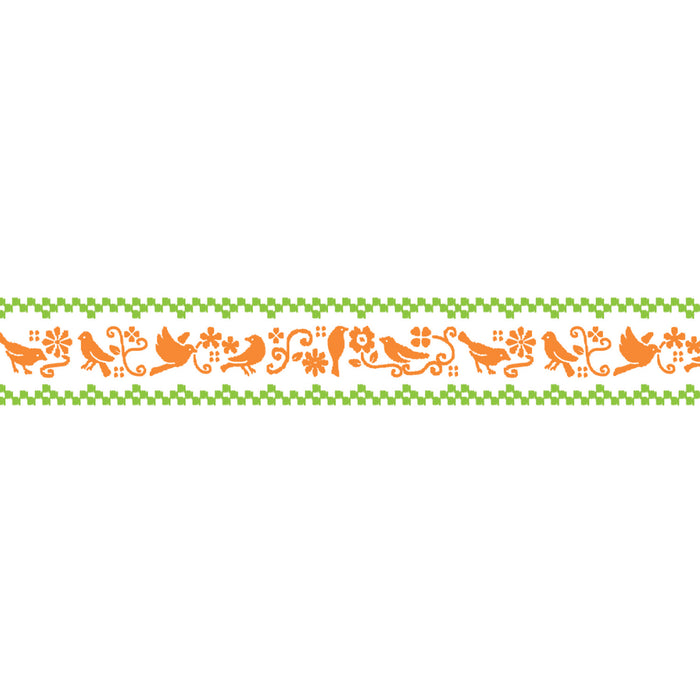 Close-up of Orange and Green Mini Deco Roller Bird pattern design