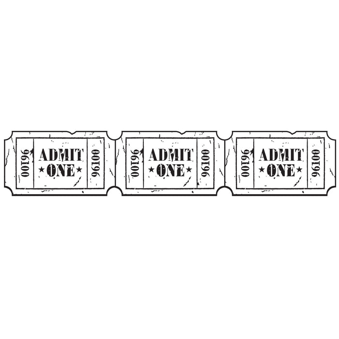 Close-up of ink stamp PLUS Black Deco Roller Movie Ticket design