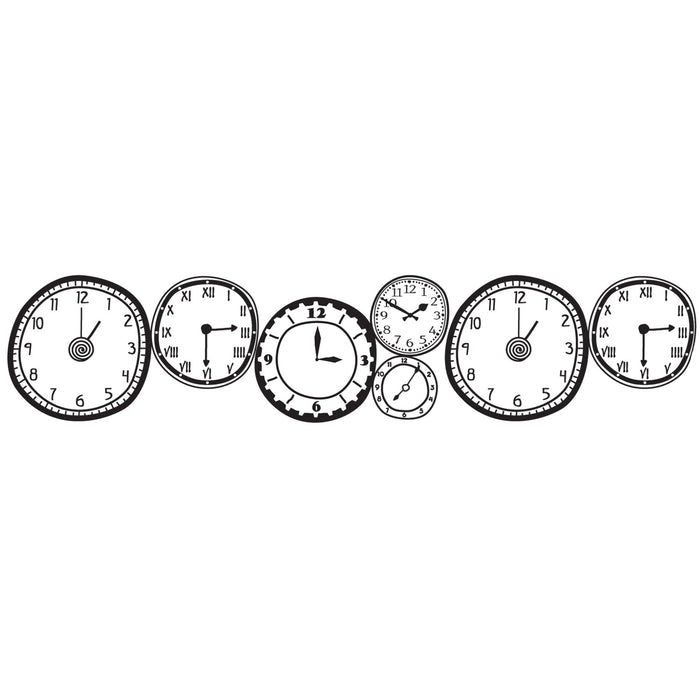 Close-up of ink stamp PLUS Black Deco Roller Clocks design