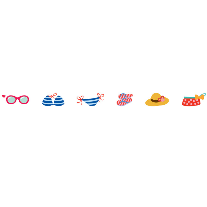 Close-up of bathing suit summer patterned tape applied with Deco Tape applicator