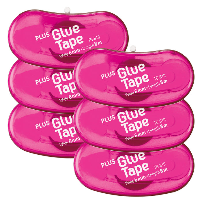 PLUS TG‑810 The Bean retractable glue tape applicators 6 pack pink