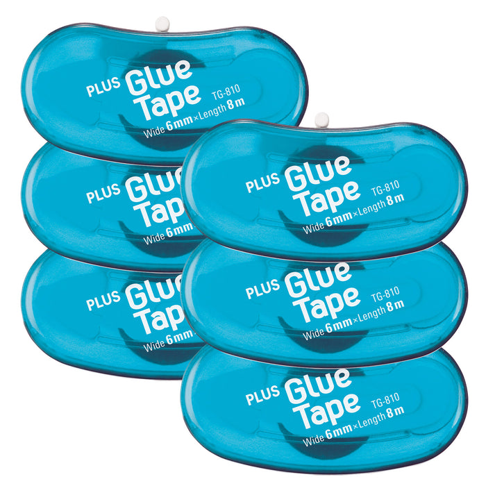PLUS TG‑810 The Bean retractable glue tape applicators 6 pack blue