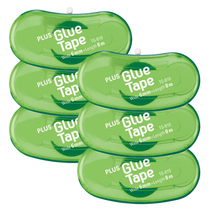 PLUS TG‑810 The Bean retractable glue tape applicators 6 pack green