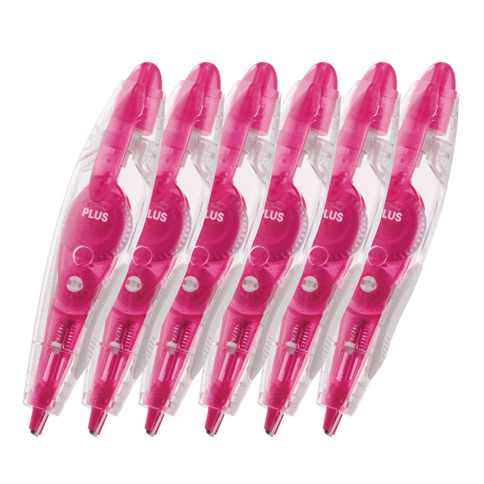 Six PLUS PS Correction Tape pen-style applicators pink