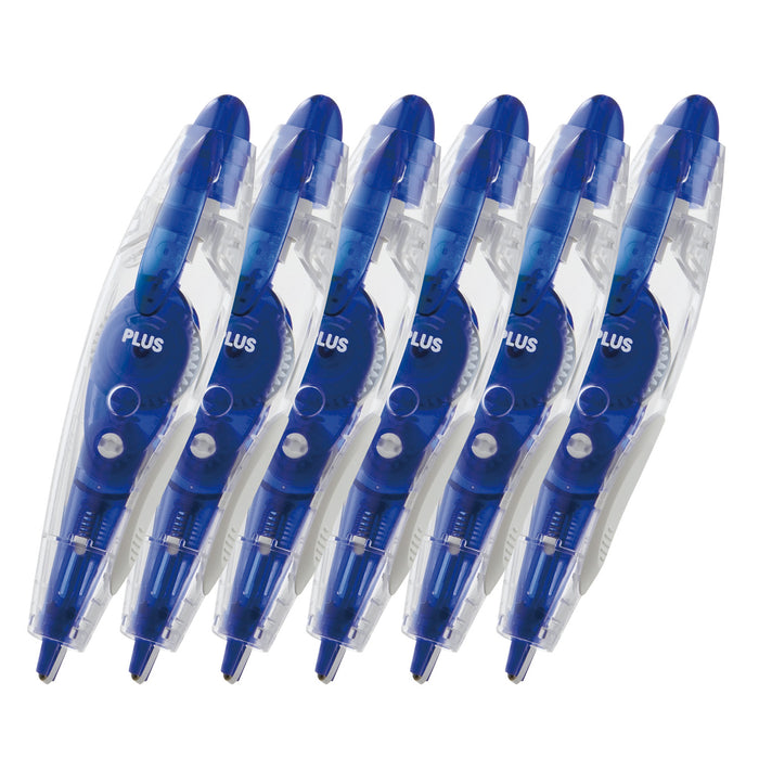 Six PLUS PS Correction Tape pen-style applicators blue