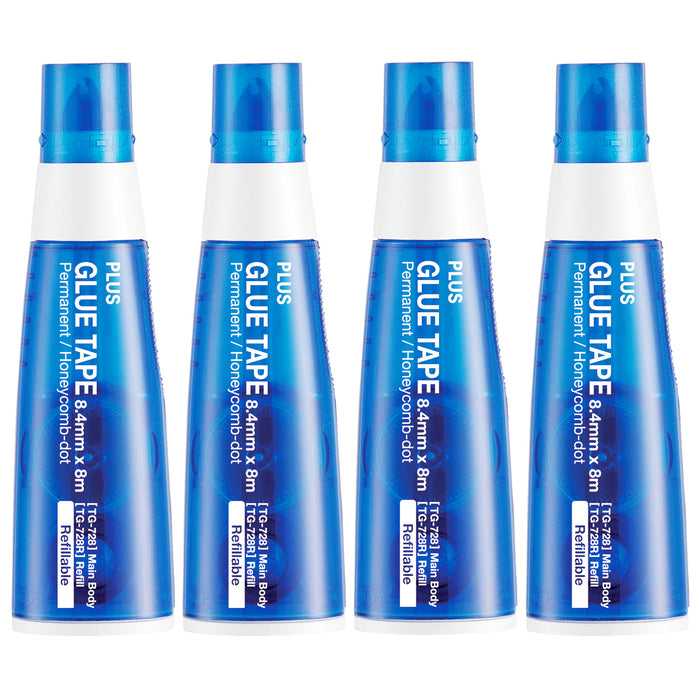 Four TG‑728 blue glue tape pens arranged in a 4-pack set