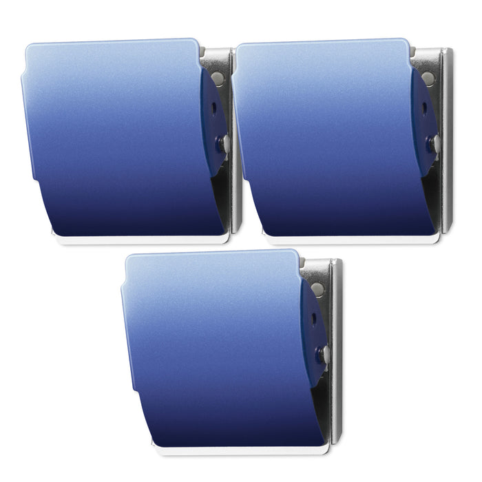 Three PLUS Large Extra Strong Magnet rubber-coated blue clips