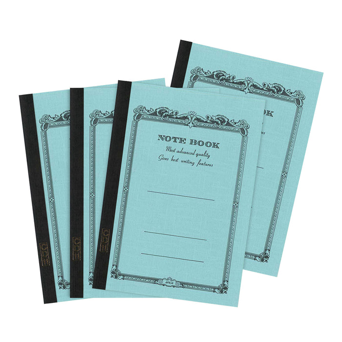 Four Apica A6 Mini Notebooks with vintage-inspired covers blue