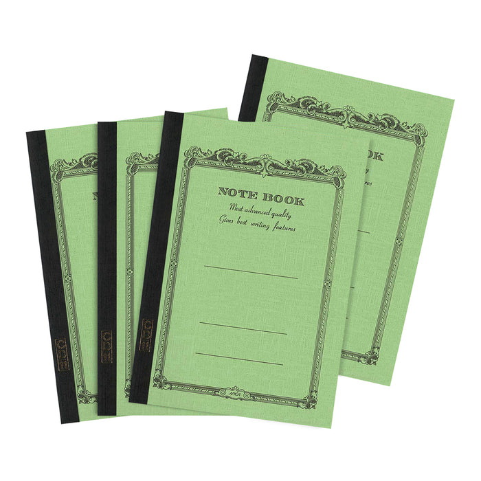 Four Apica A6 Mini Notebooks with vintage-inspired covers green