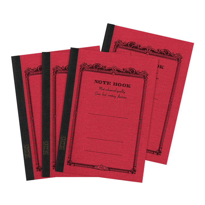 Four Apica A6 Mini Notebooks with vintage-inspired covers red