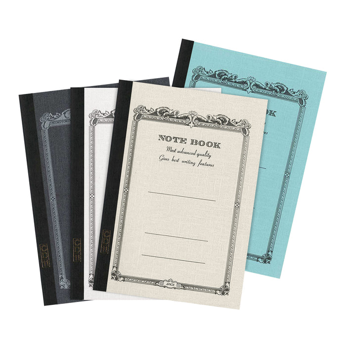 Four Apica A6 Mini Notebooks with vintage-inspired covers assorted colors