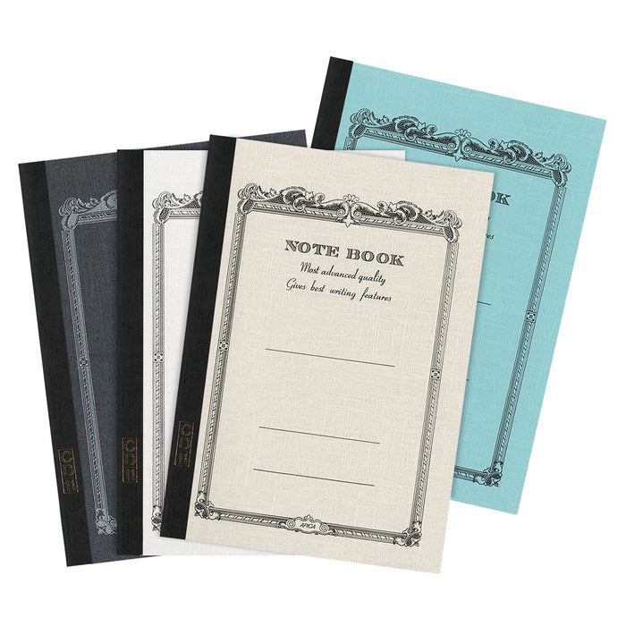 Four Apica A5 Notebooks with colorful vintage-inspired covers assorted colors