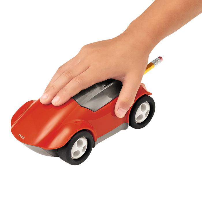 Red Car-shaped pencil sharpener FS-660 with pencil inserted