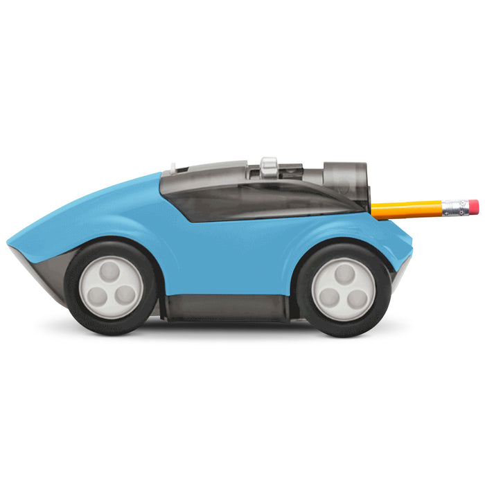 Blue Car-shaped pencil sharpener FS-660 with pencil inserted