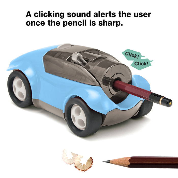 Blue Car-shaped pencil sharpener FS-660 with pencil inserted
