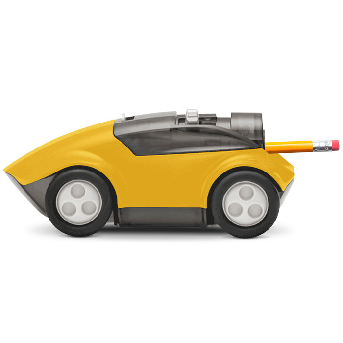 Yellow Car-shaped pencil sharpener FS-660 with pencil inserted