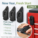 Three black ceramic box openers with magnetic backs displayed on a refrigerator and toolbox, New Year Fresh Start theme
