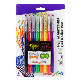 Pentel Arts Hybrid MATTEHOP Gel Roller, 1.0mm, Matte A/B/C/D/F/G/P/V Ink, 8-Pack