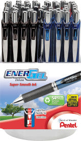 Pentel EnerGel RTX Retractable LiquidGel Pen, (0.5mm) Fine Line, Needle Tip, Assorted Ink, Open, Stock Display - 60 Pieces