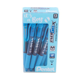 Pentel EnerGel-X Retractable Gel Pen, (0.7mm) Med. line, Sky Blue Ink- its a Boy Dozen Box