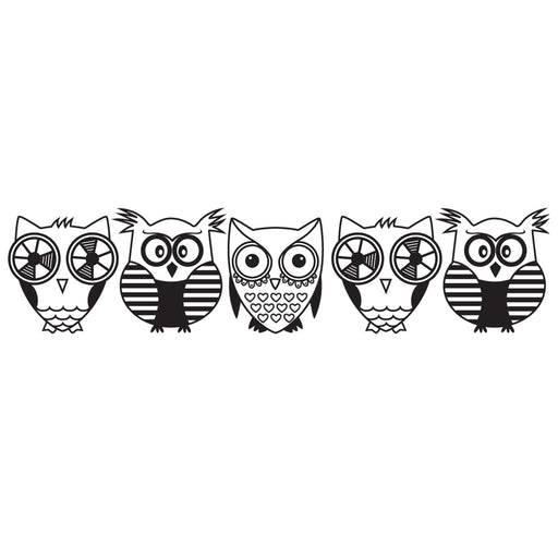 Close-up of ink stamp PLUS Black Deco Roller Owls design