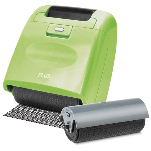 green Guard Your ID Extra Wide Roller with Extra Refill, designed for covering text on documents with a unique pattern.